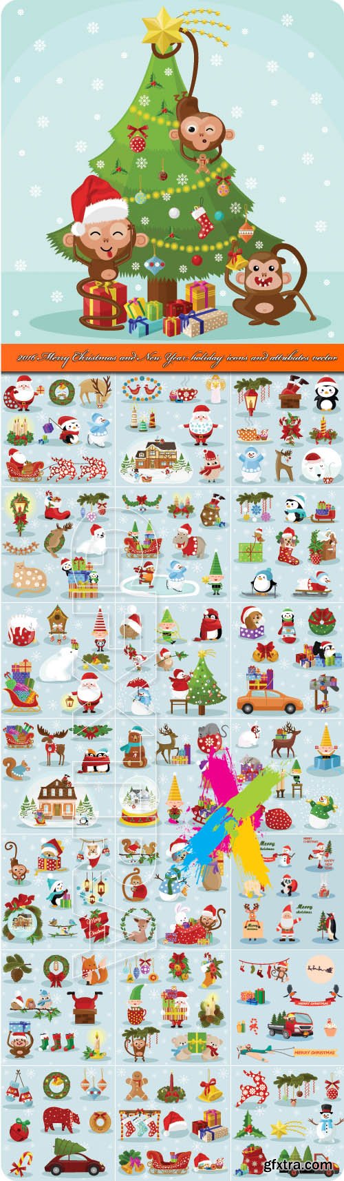 2016 Merry Christmas and New Year holiday icons and attributes vector