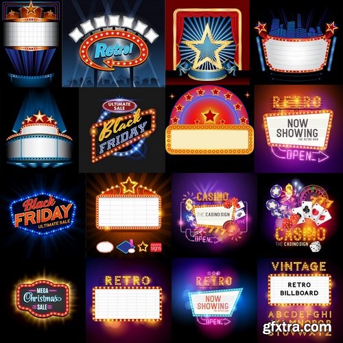 Collection of vector picture neon sign advertising sticker poster banner flyer 25 EPS