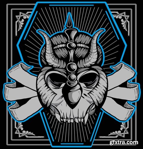 Collection of vector drawing a picture for T-shirts Skull War 2-25 EPS