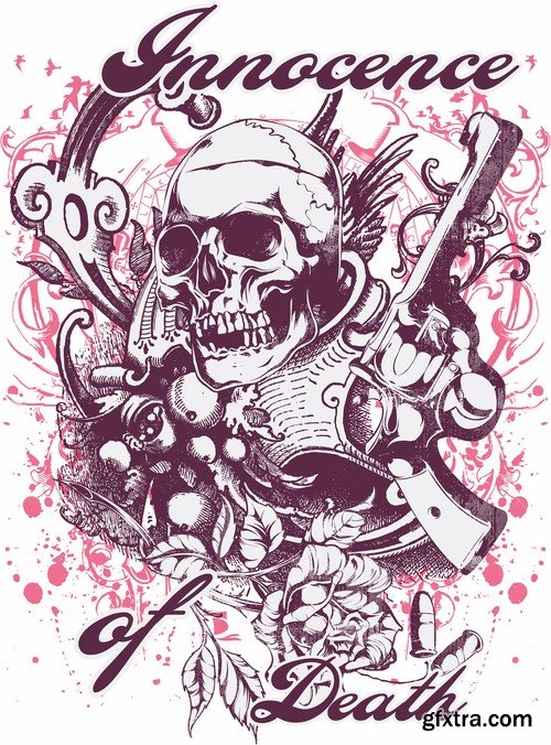 Collection of vector drawing a picture for T-shirts Skull War 2-25 EPS