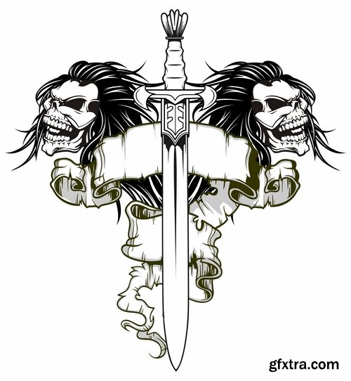 Collection of vector drawing a picture for T-shirts Skull War 2-25 EPS