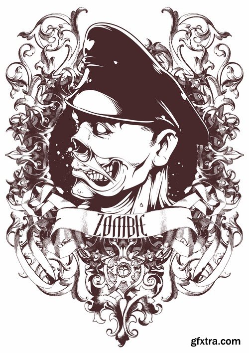 Collection of vector drawing a picture for T-shirts Skull War 2-25 EPS