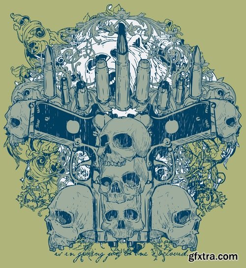 Collection of vector drawing a picture for T-shirts Skull War 2-25 EPS