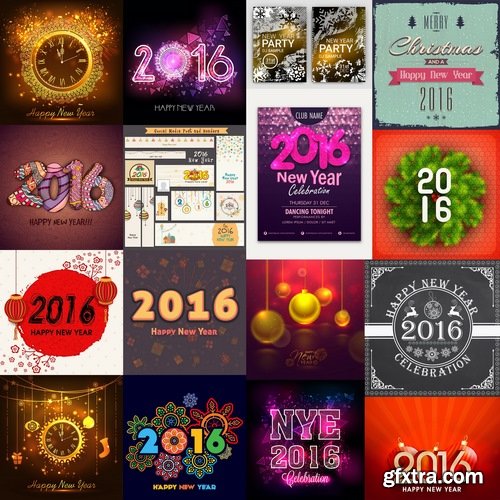 Collection of vector logo picture New Year Christmas 2016 poster banner flyer 25 EPS