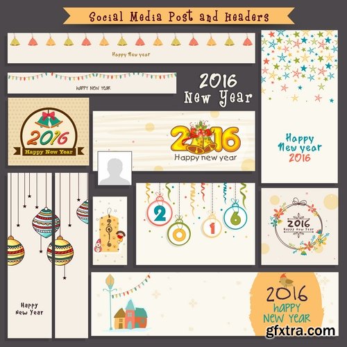 Collection of vector logo picture New Year Christmas 2016 poster banner flyer 25 EPS