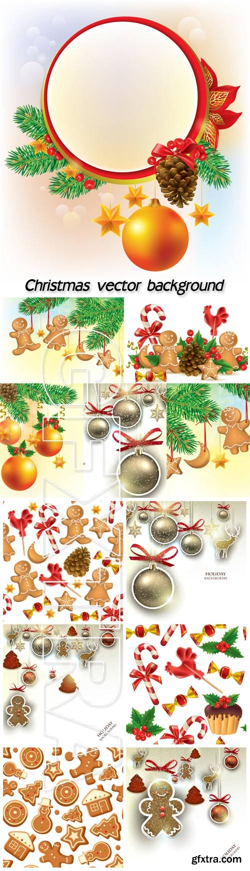 Christmas vector set of Christmas tree with decorations