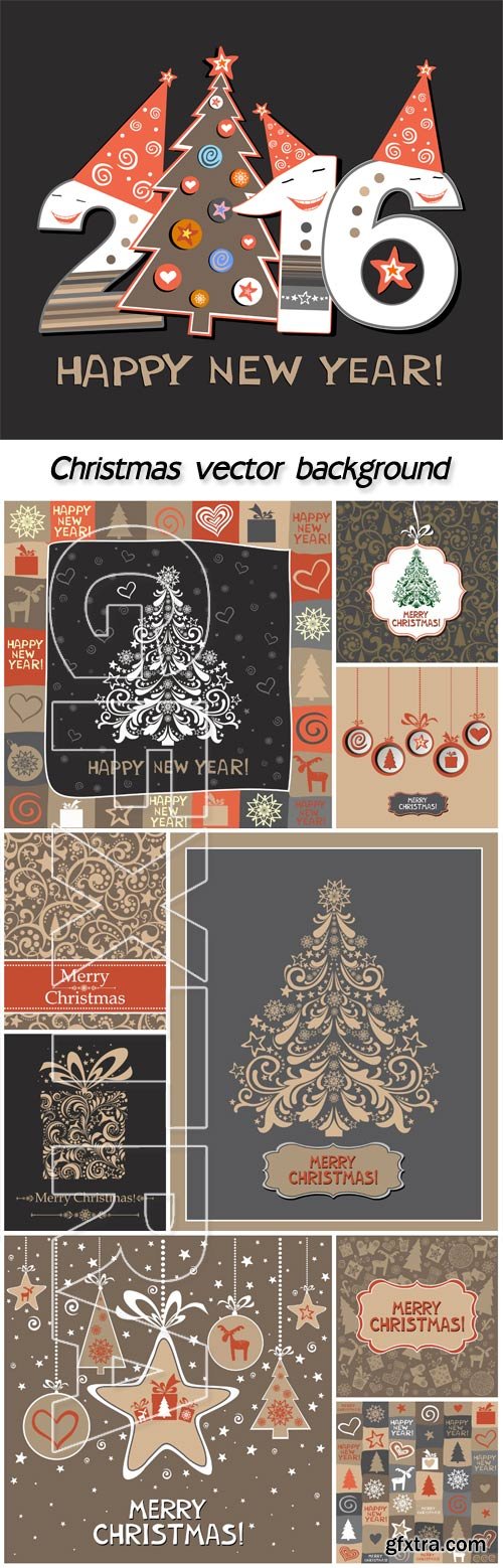 Christmas vector set in vintage style