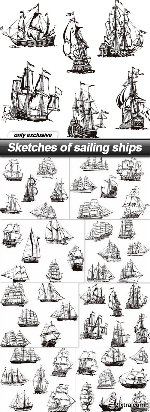 Sketches of sailing ships - 8 EPS