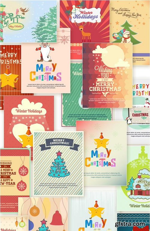 450 Premium Retro Christmas & New Year Vector Illustrations