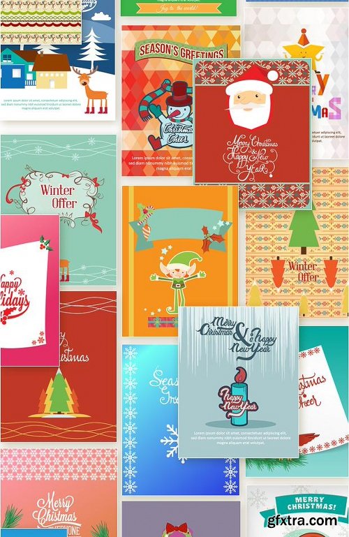 450 Premium Retro Christmas & New Year Vector Illustrations