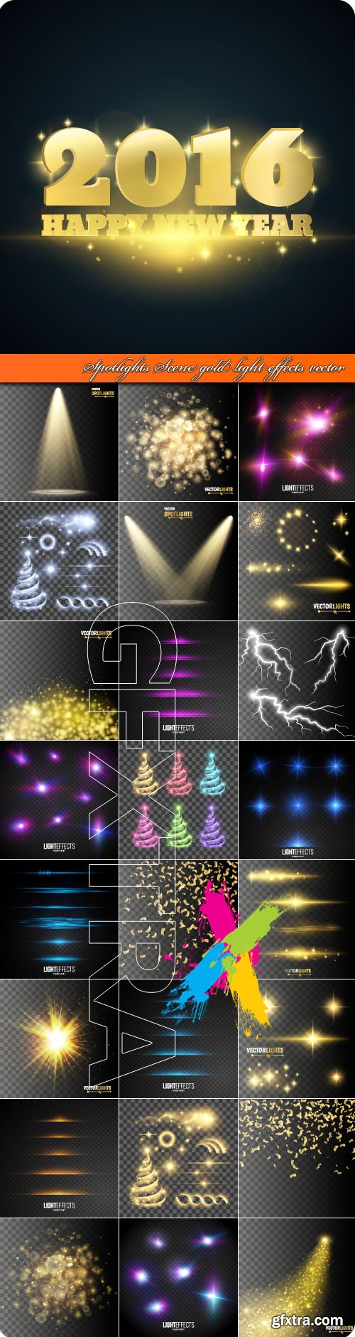 Spotlights Scene gold light effects vector