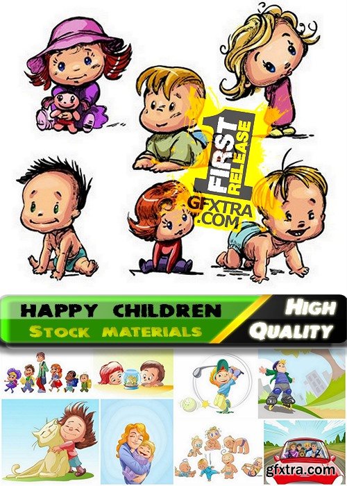 Illustration of happy playing children - 25 Eps