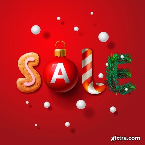 Collection of vector image Christmas sale Christmas flyer sticker poster banner 25 EPS