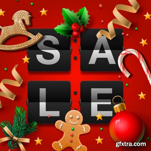 Collection of vector image Christmas sale Christmas flyer sticker poster banner 25 EPS