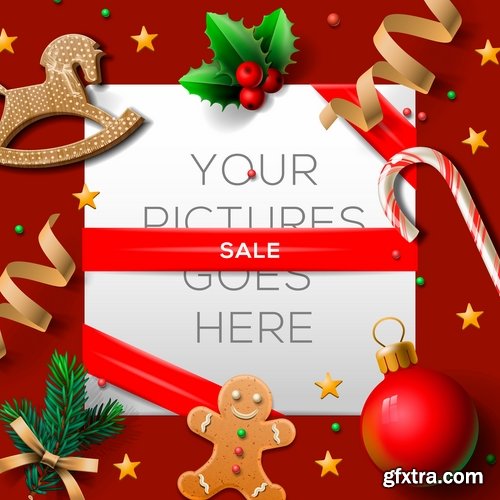 Collection of vector image Christmas sale Christmas flyer sticker poster banner 25 EPS