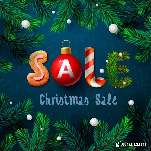 Collection of vector image Christmas sale Christmas flyer sticker poster banner 25 EPS