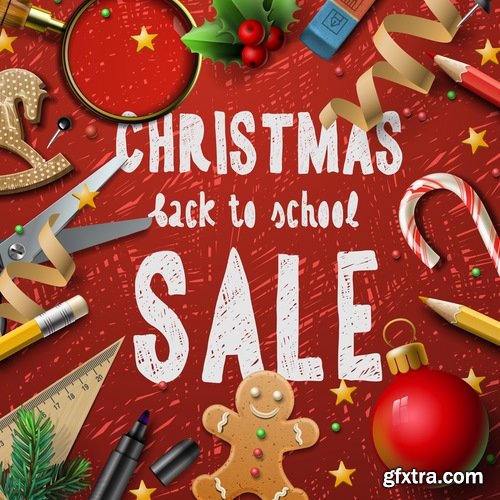 Collection of vector image Christmas sale Christmas flyer sticker poster banner 25 EPS