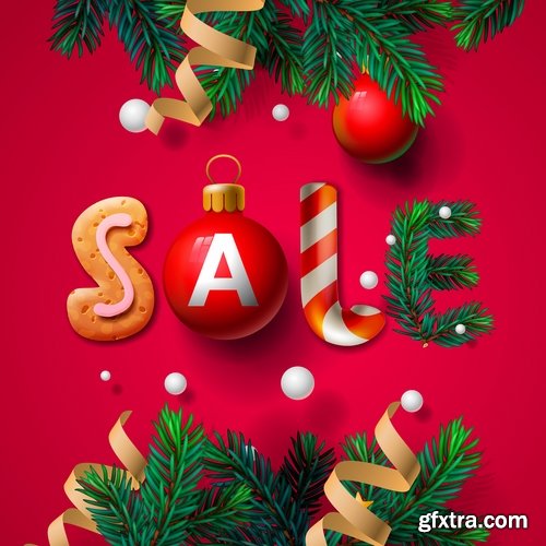 Collection of vector image Christmas sale Christmas flyer sticker poster banner 25 EPS