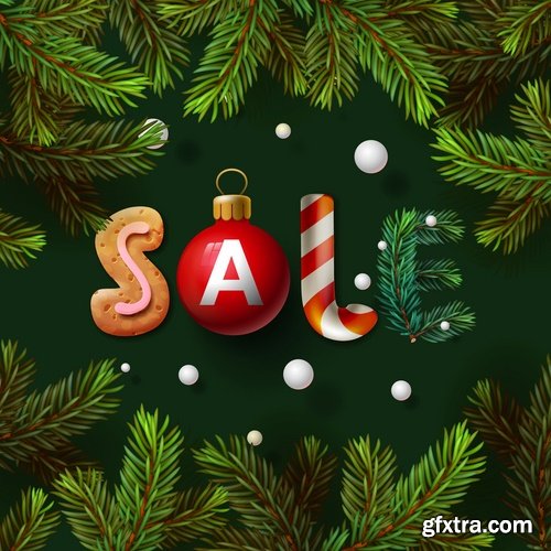 Collection of vector image Christmas sale Christmas flyer sticker poster banner 25 EPS