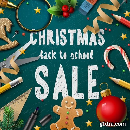 Collection of vector image Christmas sale Christmas flyer sticker poster banner 25 EPS