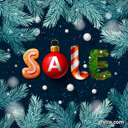 Collection of vector image Christmas sale Christmas flyer sticker poster banner 25 EPS