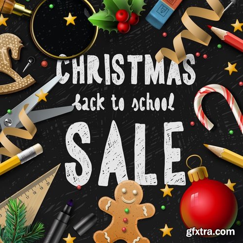 Collection of vector image Christmas sale Christmas flyer sticker poster banner 25 EPS