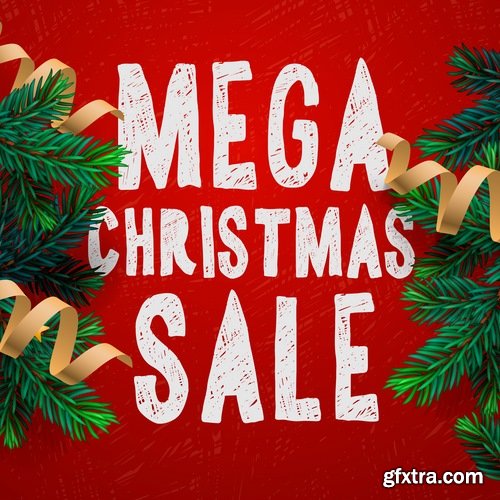 Collection of vector image Christmas sale Christmas flyer sticker poster banner 25 EPS