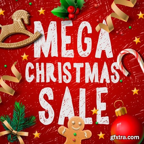 Collection of vector image Christmas sale Christmas flyer sticker poster banner 25 EPS