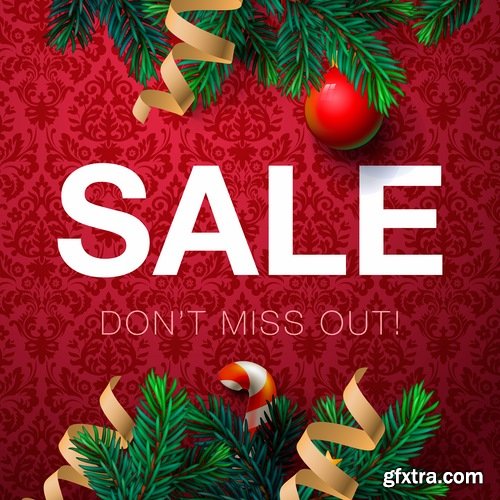 Collection of vector image Christmas sale Christmas flyer sticker poster banner 25 EPS