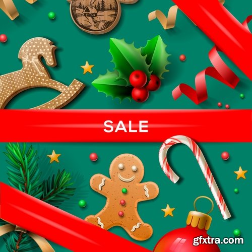 Collection of vector image Christmas sale Christmas flyer sticker poster banner 25 EPS