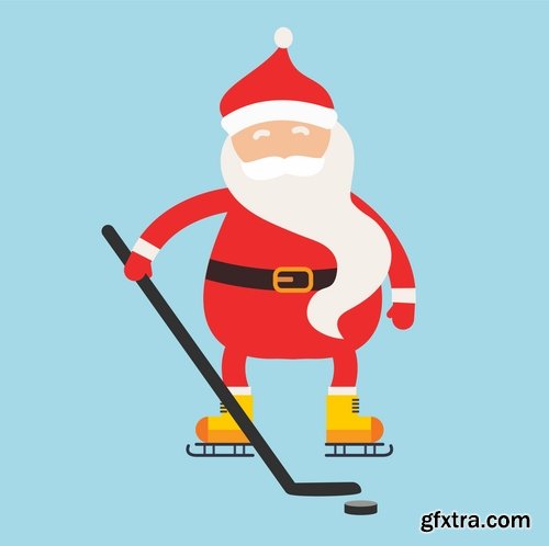 Collection of vector image Santa Claus Father Frost New Year Christmas Sports 25 EPS