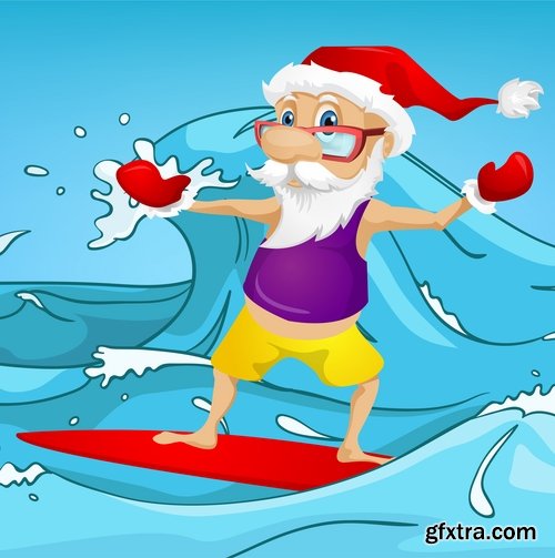 Collection of vector image Santa Claus Father Frost New Year Christmas Sports 25 EPS