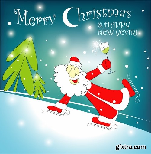 Collection of vector image Santa Claus Father Frost New Year Christmas Sports 25 EPS