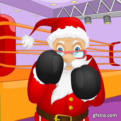 Collection of vector image Santa Claus Father Frost New Year Christmas Sports 25 EPS