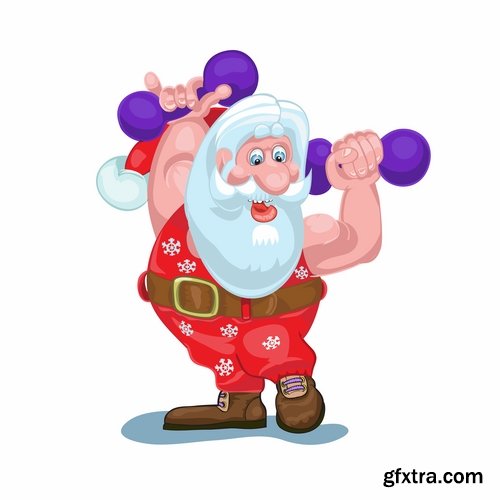 Collection of vector image Santa Claus Father Frost New Year Christmas Sports 25 EPS