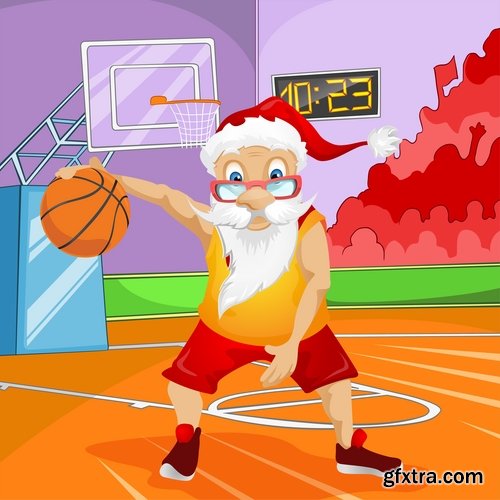 Collection of vector image Santa Claus Father Frost New Year Christmas Sports 25 EPS