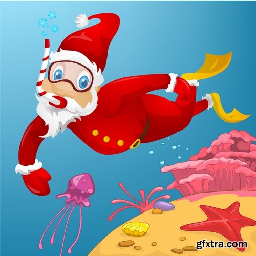 Collection of vector image Santa Claus Father Frost New Year Christmas Sports 25 EPS