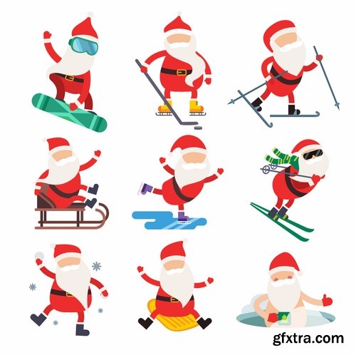 Collection of vector image Santa Claus Father Frost New Year Christmas Sports 25 EPS