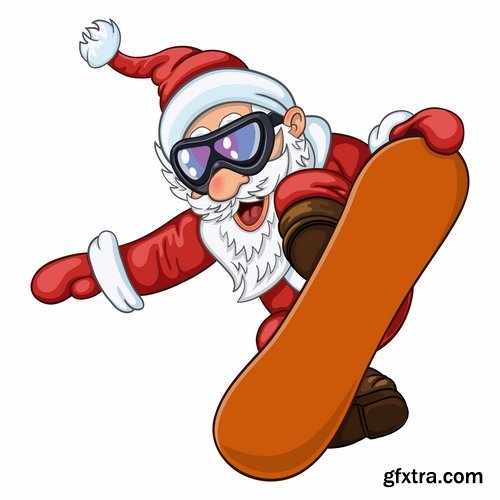 Collection of vector image Santa Claus Father Frost New Year Christmas Sports 25 EPS