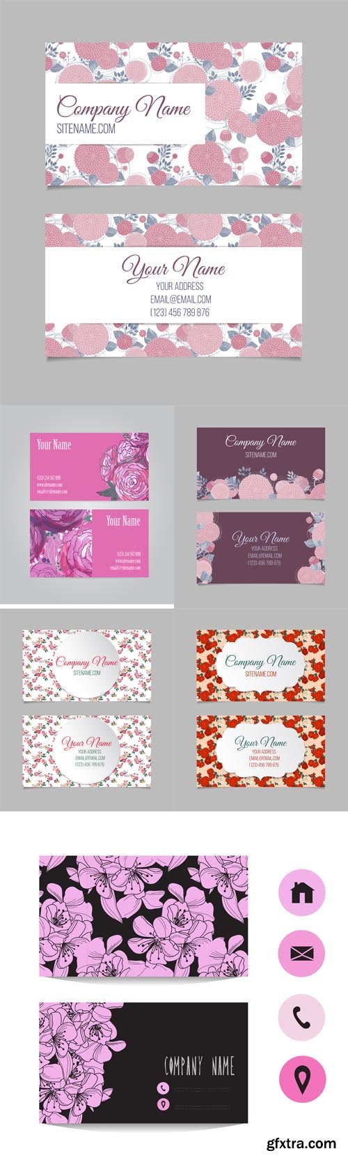 6 Beautiful Floral Business Card Templates set 2