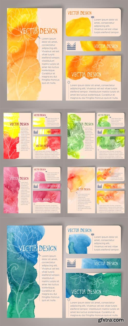 Hand Drawn Watercolor Card Templates Set