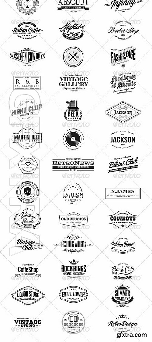 GraphicRiver - 60 Vintage Badges Labels Logos Bundle 7450824