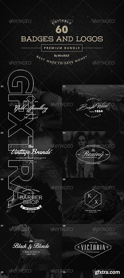 GraphicRiver - 60 Vintage Badges Labels Logos Bundle 7450824