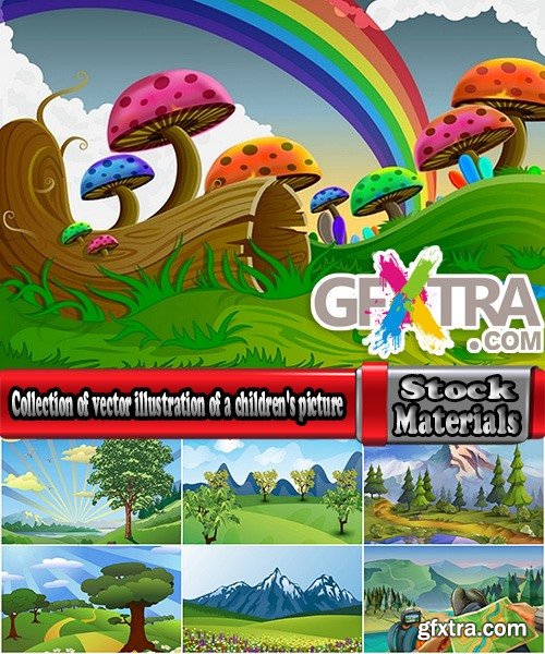 Collection of vector illustration of a children\'s picture nature landscape painting 25 EPS