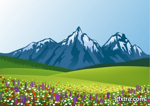 Collection of vector illustration of a children\'s picture nature landscape painting 25 EPS