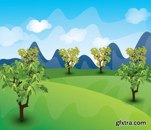 Collection of vector illustration of a children\'s picture nature landscape painting 25 EPS