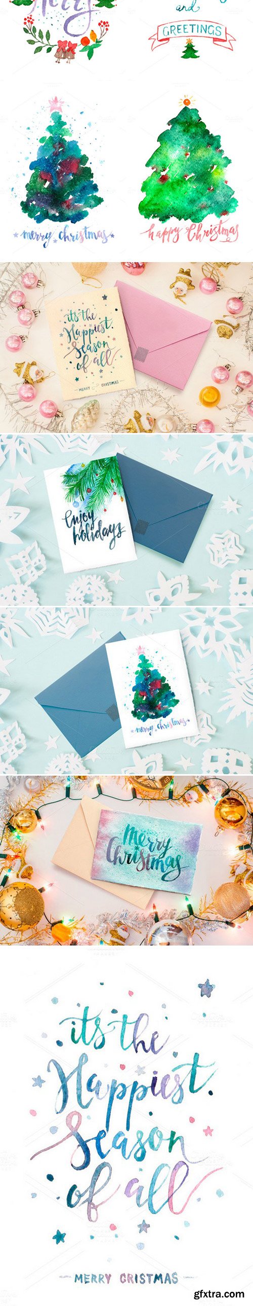 CM - Watercolor christmas cards bundle 465878