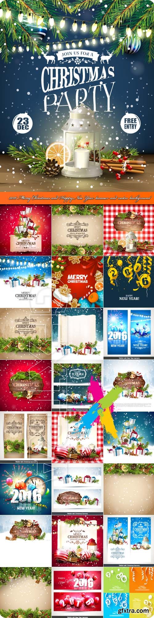 2016 Merry Christmas and Happy New Year banner and vector background