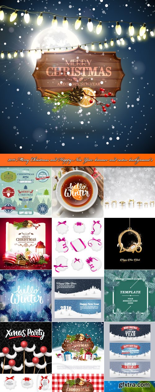 2016 Merry Christmas and Happy New Year banner and vector background 2