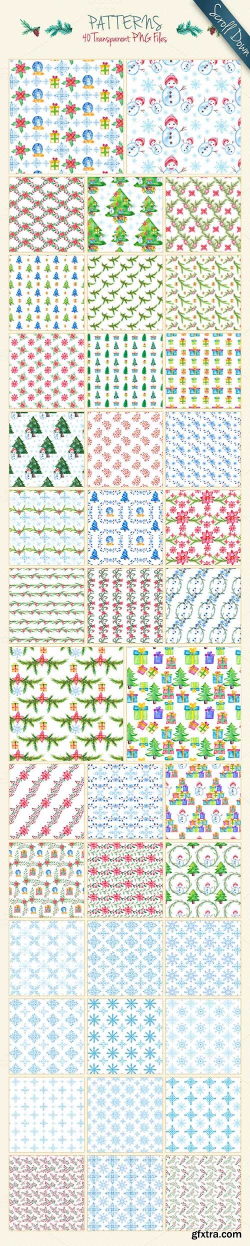 Creativemarket 180+ Christmas Watercolor Elements 465754